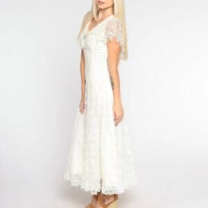 Vintage 80’s Scott McClintock White Lace Boho Romantic Feminine Wedding Gown